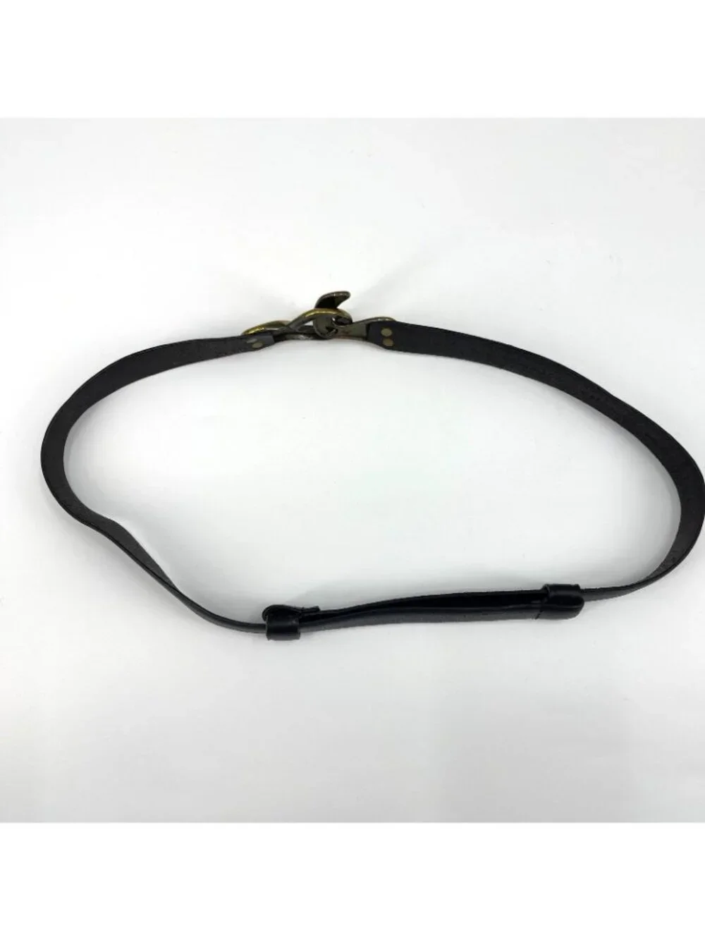 Vintage Chicos Women's M/L Black Leather Adjustable Hammered Brass Buckle Belt